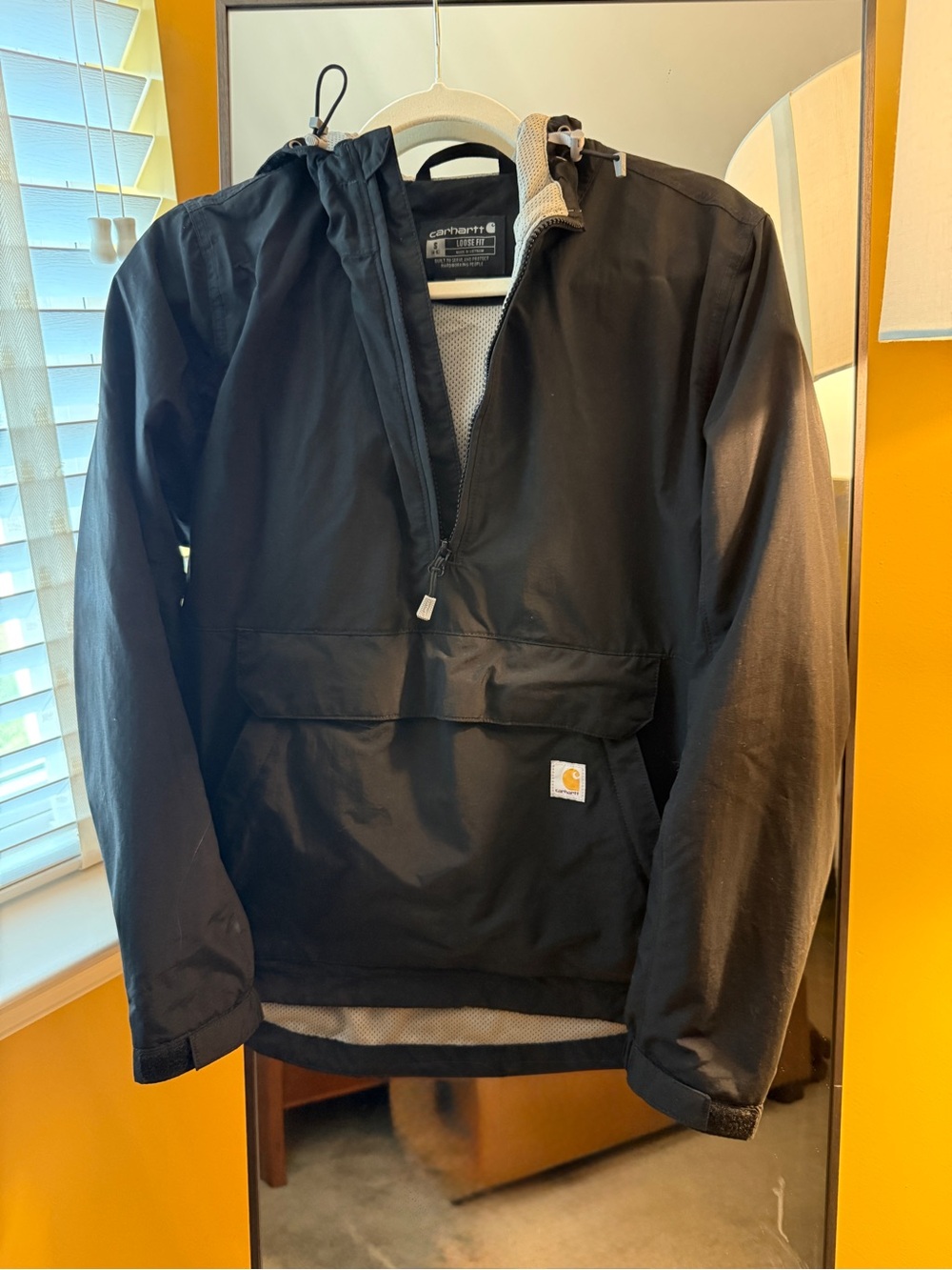 Carhartt Black Pullover Windbreaker Anorak with Hood
